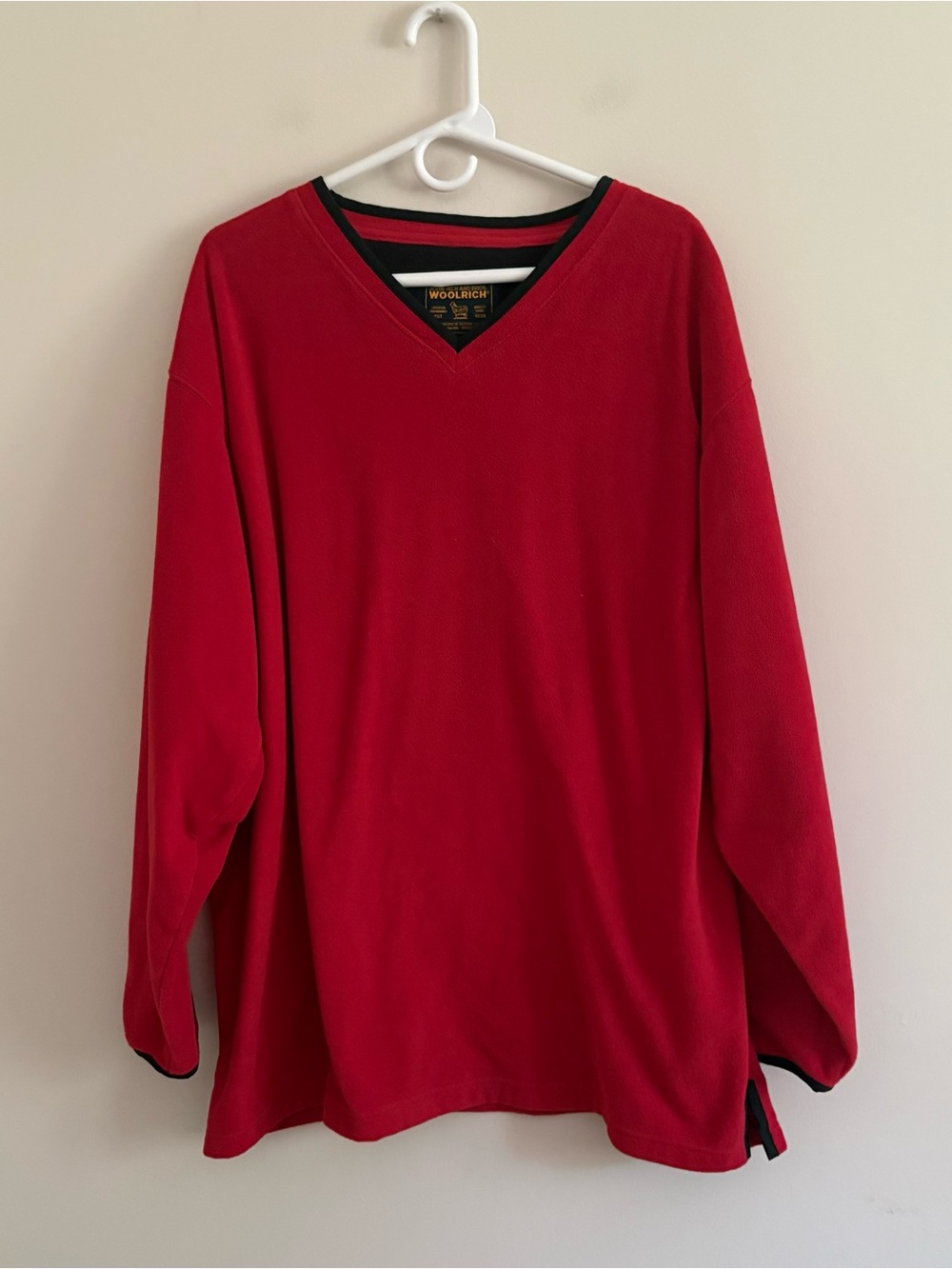 John Rich & Bros Woolrich Men’s XL Red Sweater Fleece Top Vneck Warm Outdoors